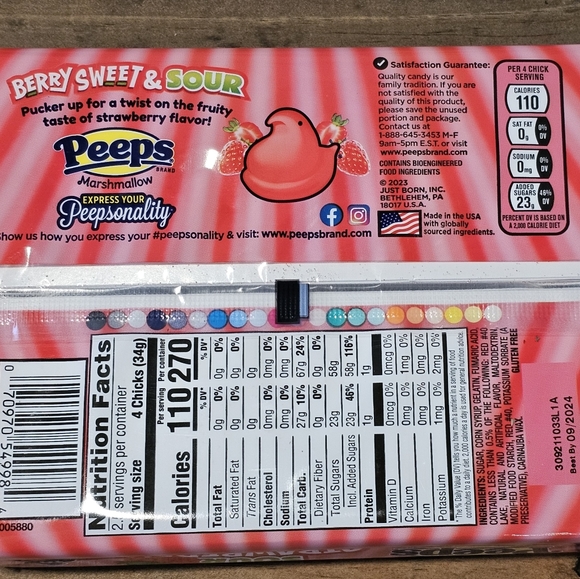 Peeps Sour Strawberry Flavored Marshmallows 10ct 3oz In Hand Fast Ship New - Picture 2 of 2